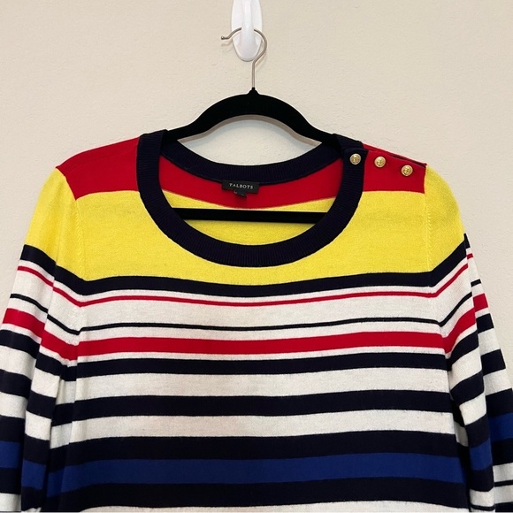 TALBOTS Nautical Striped Sweater Blouse Top Multicolored Long Sleeve SZ L - Picture 2 of 12